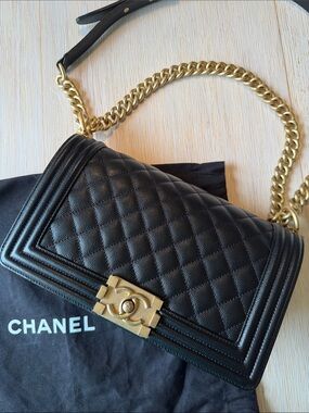 ✨CHANEL Medium Boy Bag Caviar Leather Gold Hardware, Dust Bag & Box -  Iconic✨